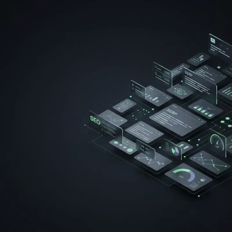 SEO mælaborð með lífrænni umferð, stöðum og KPI